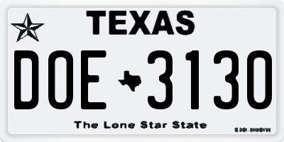 TX license plate DOE3130