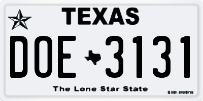 TX license plate DOE3131