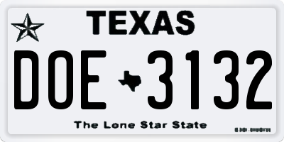 TX license plate DOE3132