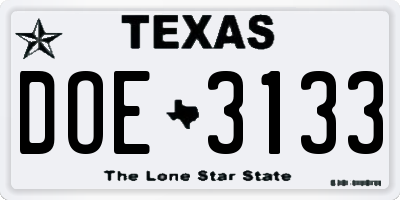 TX license plate DOE3133