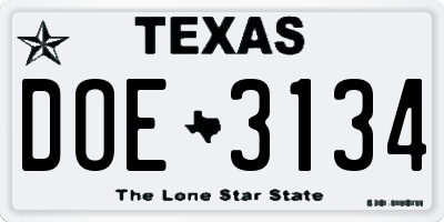 TX license plate DOE3134