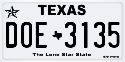 TX license plate DOE3135