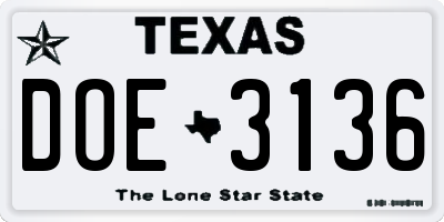 TX license plate DOE3136