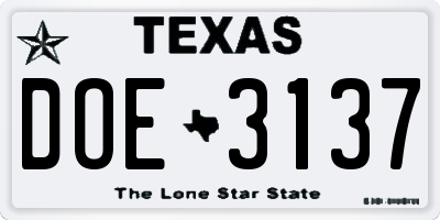 TX license plate DOE3137