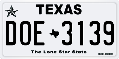 TX license plate DOE3139