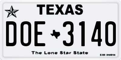 TX license plate DOE3140