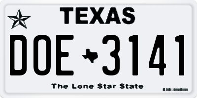 TX license plate DOE3141