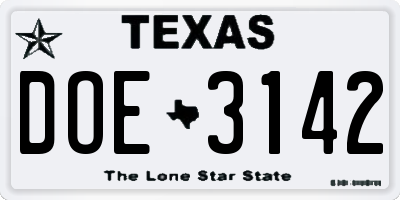 TX license plate DOE3142