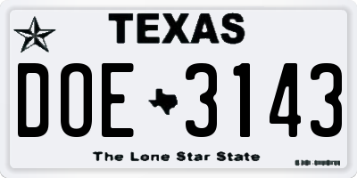 TX license plate DOE3143