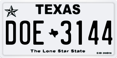 TX license plate DOE3144