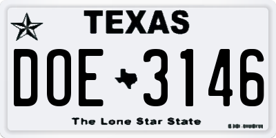 TX license plate DOE3146