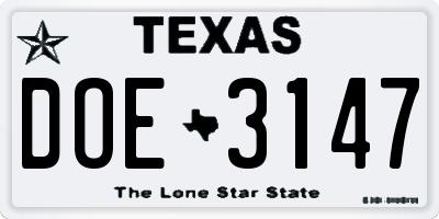 TX license plate DOE3147