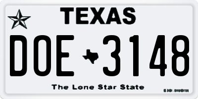 TX license plate DOE3148