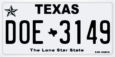 TX license plate DOE3149