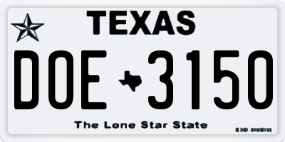 TX license plate DOE3150