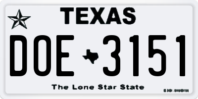 TX license plate DOE3151
