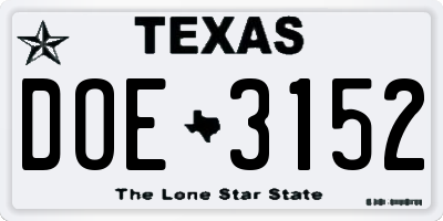 TX license plate DOE3152