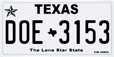 TX license plate DOE3153