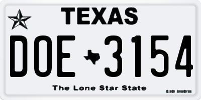 TX license plate DOE3154