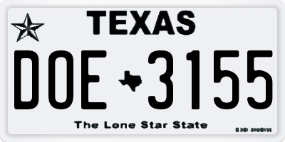 TX license plate DOE3155