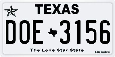 TX license plate DOE3156