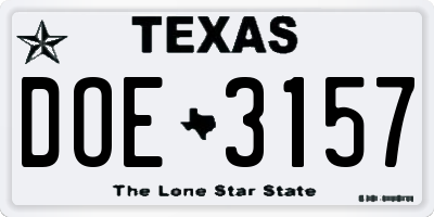 TX license plate DOE3157