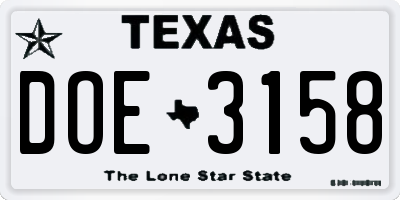 TX license plate DOE3158