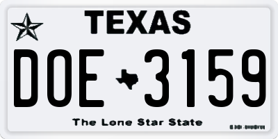 TX license plate DOE3159
