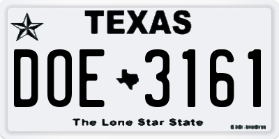 TX license plate DOE3161
