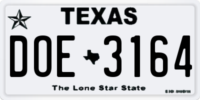 TX license plate DOE3164
