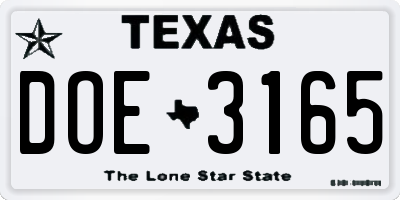TX license plate DOE3165
