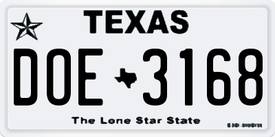 TX license plate DOE3168