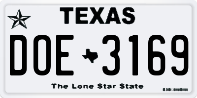 TX license plate DOE3169