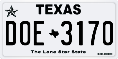 TX license plate DOE3170