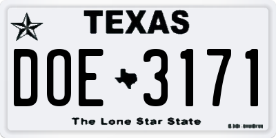 TX license plate DOE3171
