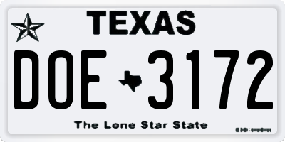 TX license plate DOE3172