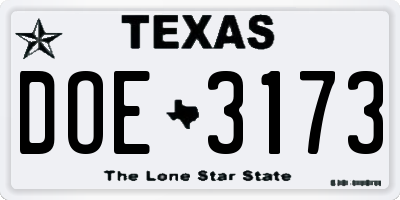 TX license plate DOE3173