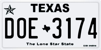 TX license plate DOE3174