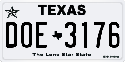 TX license plate DOE3176
