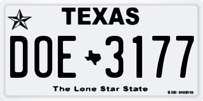 TX license plate DOE3177