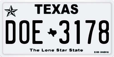 TX license plate DOE3178
