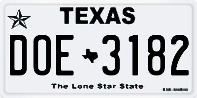 TX license plate DOE3182