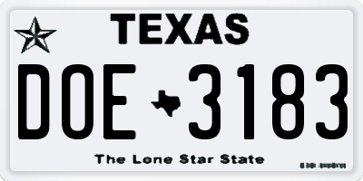 TX license plate DOE3183
