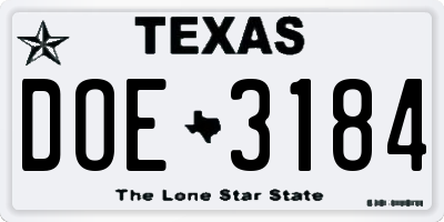 TX license plate DOE3184