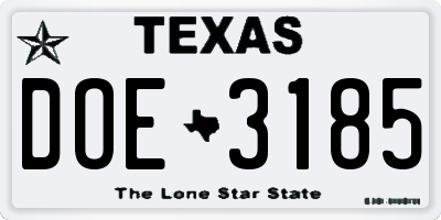 TX license plate DOE3185