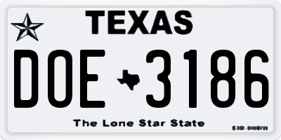 TX license plate DOE3186