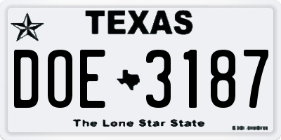 TX license plate DOE3187