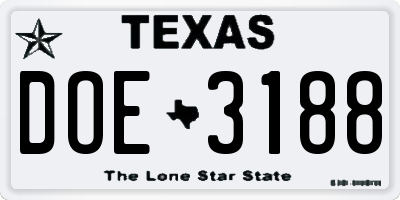 TX license plate DOE3188