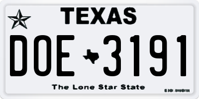 TX license plate DOE3191