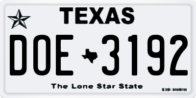 TX license plate DOE3192